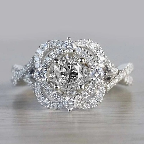 New 925 Silver Delicate Women Flower Diamond Ring - Picture 2 of 6